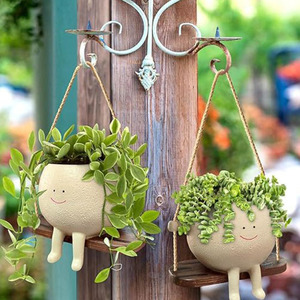 Petite Balançoire Brillante Suspendue Smiley Visage Planteur <span class=keywords><strong>Pot</strong></span> Tête Mignon <span class=keywords><strong>Pot</strong></span> de Fleur Suspendu de Perles Plante Vivante Unique Heureux <span class=keywords><strong>Pot</strong></span> Succulent - Product Image 5