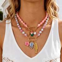 Collier ras-de-cou superposé perlé et coloré avec fermoir à vis ovale, pendentif étoile de mer et poisson, bijoux de plage d'été, vente en gros