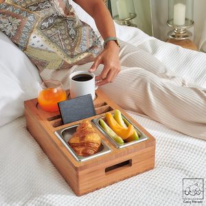 Bamboo <b>Storage</b> <b>Tray</b> With Stainless Steel Inserts 15.75x10.25 Inches For Snacks And Drinks - Product Image 3