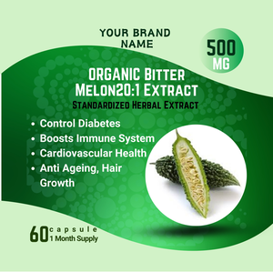 100% Capsules d'extrait de Melon Amer Biologique 20:1 à Base de Plantes Soutient le Système Nerveux Sain Direct Inde Marque Privée - Product Image 2