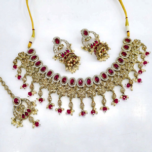 Collier Mehendi Jewelry sert 07863 Polki Kundan, bijoux aspect émeraude, bijoux de mariée pakistanais pour mariage et fêtes, pour femmes. - Product Image 1