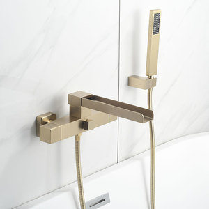 Robinet <span class=keywords><strong>de</strong></span> baignoire gris anthracite allongé, mural, en cuivre, eau chaude et froide, cascade latérale, pomme <span class=keywords><strong>de</strong></span> douche rectangulaire, pour <span class=keywords><strong>salle</strong></span> <span class=keywords><strong>de</strong></span> <span class=keywords><strong>bain</strong></span> - Product Image 3