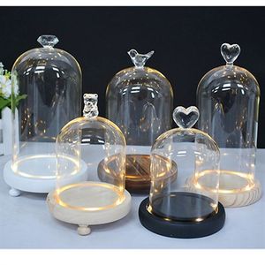 Campana <span class=keywords><strong>di</strong></span> <span class=keywords><strong>Vetro</strong></span> Decorativa Trasparente Soffiata a Mano con Base in Legno e Illuminazione LED - Product Image 6