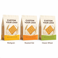 Sachet d'emballage personnalisé imprimé à fond plat avec fermeture à glissière pour biscuits aux céréales entières et craquelins multigrains