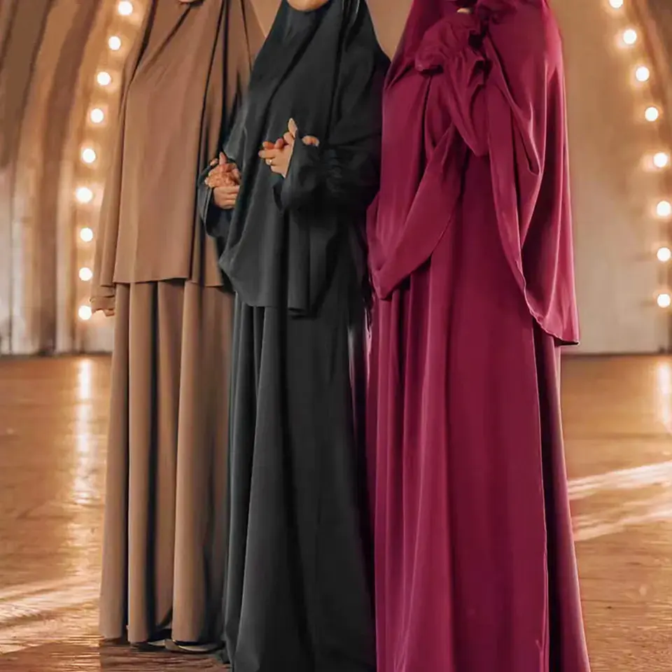 L-32 Bescheiden Moslim Vrouwen Lange Jurken Arabische Kalkoen Islamitische Kleding Jilbab Hijab Abaya Moslim Gebedsjurk Dubai 2 Stuks Set