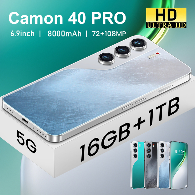Original 6.9inch Camon40 Pro Mobile Phone 16+1TB 5G Smartphones with 8000mAh Power Techno 1TB Deca-core 108MP Mobile Phone