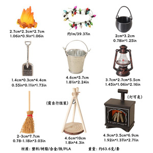 Miniature de maison de poupée simulée, modèle de poêle suspendu d'extérieur, balai décoratif, lampe à huile DIY, accessoires lumineux décoratifs - Product Image 5