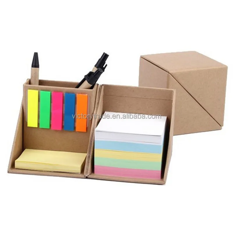 Presente Da Promoção V-TW18 Dobrável Caixa Cubo Sticky Notes Memo Set Com Suporte da Pena