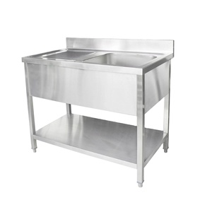 อ่างล้างจานสแตนเลสสำหรับงานจัดเลี้ยงเชิงพาณิชย์ ขนาด 180*70*90 ซม. อ่างคู่ พร้อมอ่างด้านขวาและที่พักจานด้านซ้าย สำหรับโรงงาน - Product Image 4