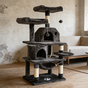 Op maat gemaakte luxe moderne multifunctionele binnen speelgoed groothandel hot selling houten katten krabpaal huis toren condo kattenboom - Product Image 1