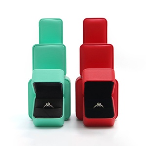 Custom Clamshell <b>Box</b> <b>Gift</b> Pu Leather Square <b>Red</b> Ring Necklace Earrings Jewellery Packaging <b>Box</b> - Product Image 2