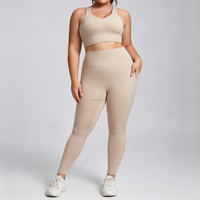 Ensemble de yoga 2 pièces pour femmes grandes tailles : soutien-gorge de sport dos nageur et leggings taille haute avec poches, extensibles et respirants, tenue de sport pour la gym et l'entraînement