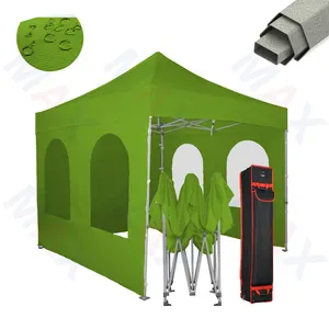 Pop up instant 600D waterproof Hexteel 1010 canopy foldable gazebo with steel frame wiht sidewalls and rollerbag for Display