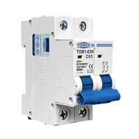 TOMZN 2P AC MCB TOB1-63 Tipo C 230/400V~ 50Hz/60Hz Mini Interruptor Automático 6A 10A 16A 20A 25A 32A 40A 50A 63A