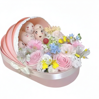 Boîte cadeau florale pour berceau de nouveau-né en carton rigide avec matériaux recyclés, doublure en éponge, emballage gaufré pour fleuriste, cadeau artisanal