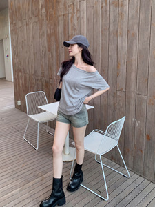 Top Estivo Casual da Donna con Logo Personalizzato, in Cotone e Spandex, Aderente e Traspirante, <span class=keywords><strong>Monospalla</strong></span> con Collo Tondo e Manica Corta - Product Image 4