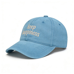 Gorra de Béisbol de Lona de Algodón Lavado Azul Claro con Bordado 'Keep Happiness', Estilo Deportivo, Ajustable, de Perfil Bajo, Tipo Dad Hat, Casual para Uso Diario - Product Image 3