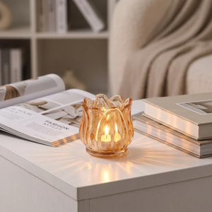 Bougie LED en verre transparente couleur ambre en forme de tulipe, style vintage, très vendue, pour la décoration de mariage et de fête - Product Image 3