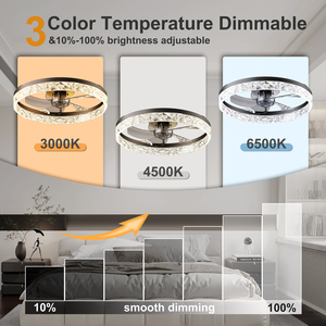 19.7'' Flush Mount Crystal <b>Ceiling</b> <b>Fan</b> Light 6 Speed Reversible Quiet DC Motor 3CCT Adjustable for Living Room Bedroom - Product Image 4
