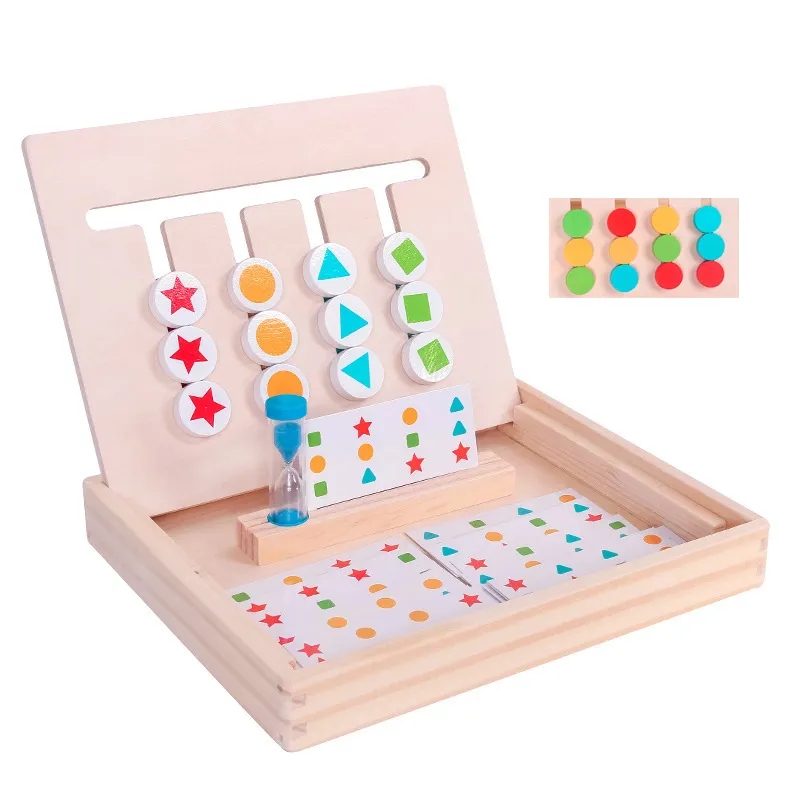 Montessori Mainan Belajar Puzzle Geser, Bentuk Warna Merapikan Permainan Kayu Pendidikan Prasekolah untuk Balita