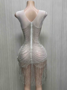 Vêtements <span class=keywords><strong>Femme</strong></span> 2022 Robe de Soirée en Cristal Blanche Robe Longue à Franges Mini-jupe <span class=keywords><strong>Cargo</strong></span> <span class=keywords><strong>Femme</strong></span> Robe Sexy de Soirée Mariage Fête - Product Image 4