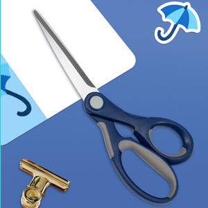 Stainless Steel Office Scissors Blue Gray Straight Head Paper Cutting Home Use Multi Purpose Hand Cutting Supplies - Product Image 4