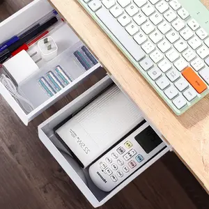 OWNSWING स्वयं चिपकने वाला प्लास्टिक छिपा डेस्क भंडारण कंटेनर के लिए कार्यालय मेज के नीचे दराज आयोजक बाहर स्लाइड