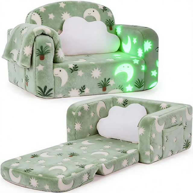 Glow in the Dark Foldable Kids Play Couch, 30D High Density Foam Modular Sofa, Compressed Sofa for Toddler Open-ended Play