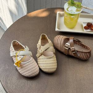 Sandalias Tejidas de Verano 2026 Estilo Mori para Niñas, Zapatos de Cuero con Suela Suave Tipo Mary Jane para Niñas - Product Image 1