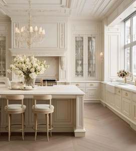 Luxury French Style <b>Kitchen</b> Cabinets Set with Marble Countertop Waterproof <b>Cupboards</b> Built-In Wall <b>Storage</b> Custom Island Design - Product Image 4