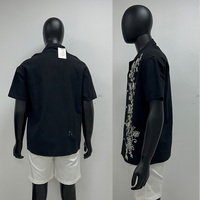 Haute qualité vieil argent vêtements hommes Rop épaule chemise marque importation à manches courtes brodé chemise 100% lin chemise hommes