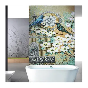 Fghzf — décor mural mosaïque, toile d'art personnalisé, pour salle de bains, arrière-plan, fleur blanche et cage à oiseaux, carrelage simple en mosaïque à vendre