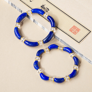 Pulsera de Cuentas Curvas de Lapislázuli Natural con Separadores de Cuarzo Transparente, Brazalete de Cristal Curativo Hecho a Mano - Product Image 5