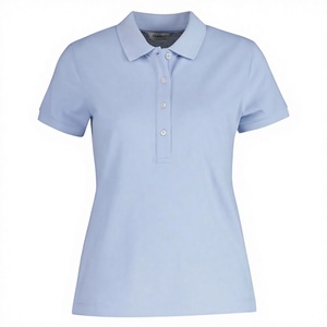 Polo pour femme bleu clair à manches courtes 100% coton col classique vêtement décontracté - Product Image 2