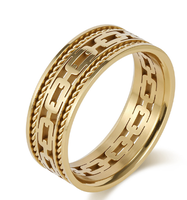 Bague Hip Hop pour Homme en Acier Inoxydable Certifié Plaqué Or 18K, Design Chaîne Double Tressée, Haute Qualité, Tendance