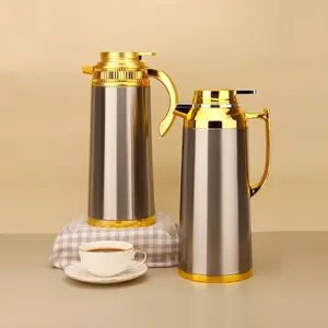 WUJO Luxury Coffee Pot Dubai Saudi Arabic Silver Gold Thermo Vacuum Jug Flask with Glass Refill Inside