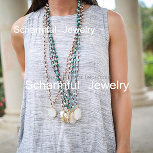 N00373 Knotted Crystal Beads <strong>Boho</strong> <strong>Necklace</strong> Knot Stone Tassel <strong>Necklace</strong> - Product Image 1