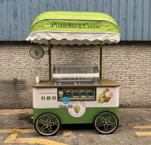 Nouveau chariot de luxe doré 2026 pour crème glacée avec congélateur, logo et auvent personnalisables, chariot mobile de vente alimentaire pour les activités de rue - Product Image 1