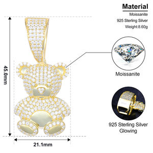 Collar con Colgante de Osito de Peluche Lindo Iced Out con Moissanita VVS que Pasa el Probador de Diamantes, Joyería Hip Hop de Plata Esterlina 925 al por Mayor - Product Image 6