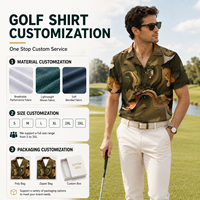 Chemises de golf respirantes pour hommes avec logo personnalisé imprimé, col recouvert, tissu extensible doux en polyester et élasthanne, vêtements de golf haut de gamme