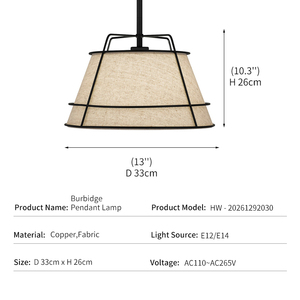 Lampada a Sospensione Vintage Stile Rustico, Decorazione per Cucina, <span class=keywords><strong>Filo</strong></span> di Rame Nero, Paralume in Tessuto Beige, Lampada a Sospensione <span class=keywords><strong>LED</strong></span> a Gabbia - Product Image 4
