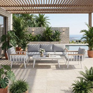 Ensemble <span class=keywords><strong>de</strong></span> canapé d'extérieur moderne <span class=keywords><strong>en</strong></span> <span class=keywords><strong>aluminium</strong></span> résistant aux intempéries avec coussins <span class=keywords><strong>en</strong></span> oléfine, <span class=keywords><strong>salon</strong></span> <span class=keywords><strong>de</strong></span> <span class=keywords><strong>jardin</strong></span> 3 places pour villa, cour et terrasse - Product Image 2