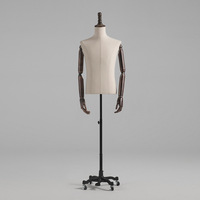 Costume d'affaires haut de gamme Mannequin mâle réglable demi-corps hommes robe forme torse factice avec bras en bois pour manteau veste affichage de chaussures