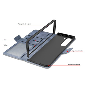 Funda con tapa magnética de cuero de lujo con tarjetero para Samsung Galaxy <span class=keywords><strong>Z</strong></span> Fold6 y Fold 5 y 4 5G con cubierta con ranura para bolígrafo + vidrio frontal - Product Image 2
