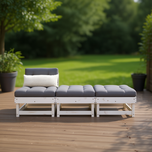 Banc de patio en bois massif blanc avec coussins, mobilier d'extérieur contemporain pour 3 personnes - Product Image 2