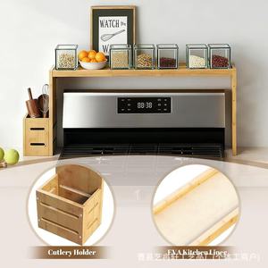 ชั้นวางของในครัวไม้สำหรับวางเตา พร้อมภาชนะใส่เครื่องปรุงและที่ใส่ช้อนส้อม อุปกรณ์จัดระเบียบอเนกประสงค์ ขนาด L - Product Image 3