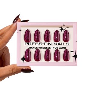 Faux ongles complets <span class=keywords><strong>en</strong></span> cristal violet rêveur, effet œil de chat, paillettes brillantes, particules transparentes, noires, brillantes, artificielles - Product Image 4