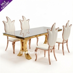 Chaises et tables de location pour événements et mariages en acier inoxydable noir et or, forme carrée, pour salles de réception - Product Image 1