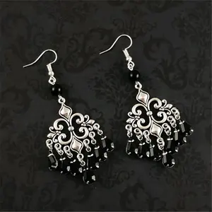 Gothic Chandelier Earrings With Black Drops Victorian Goth Statement Vampire Earrings Goth Earrings