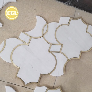 <strong>Lantern</strong> Shape Marble Waterjet Mosaic Inlay <strong>Brass</strong> for Wall Floor Tile - Product Image 2